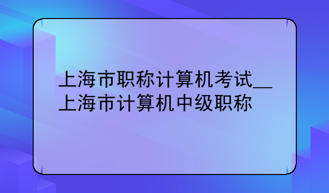 上海市职称计算机考试__上海市计算机中级职称